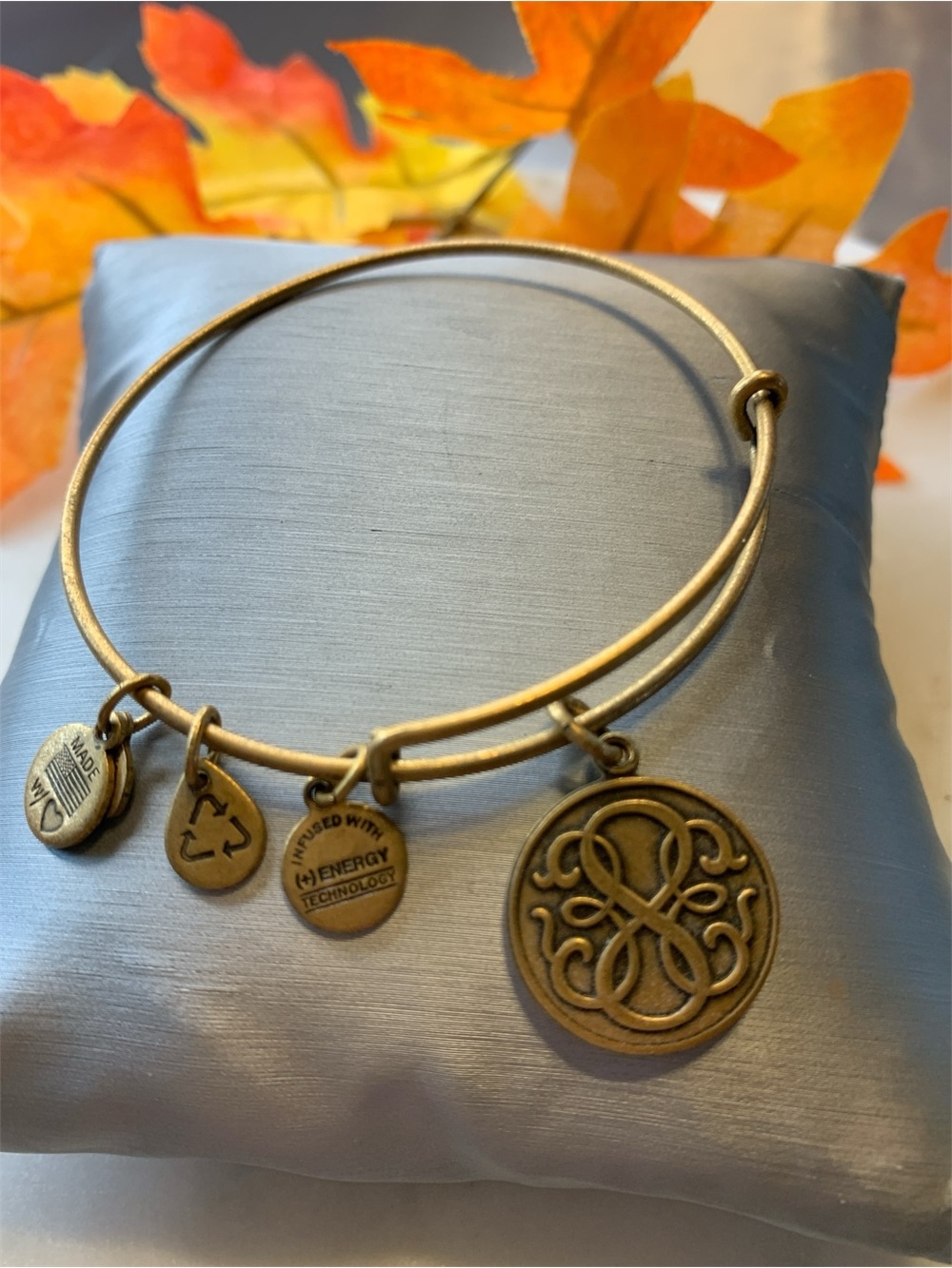 Alex and Ani Gold-Tone Logo Charm Adjustable Bangle